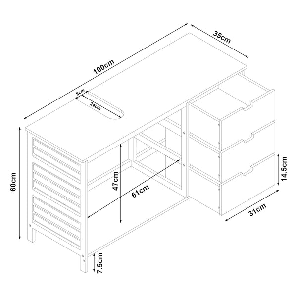 Meuble sous-lavabo Boksereys 60x100x35 cm Bambou Nature [en.casa]