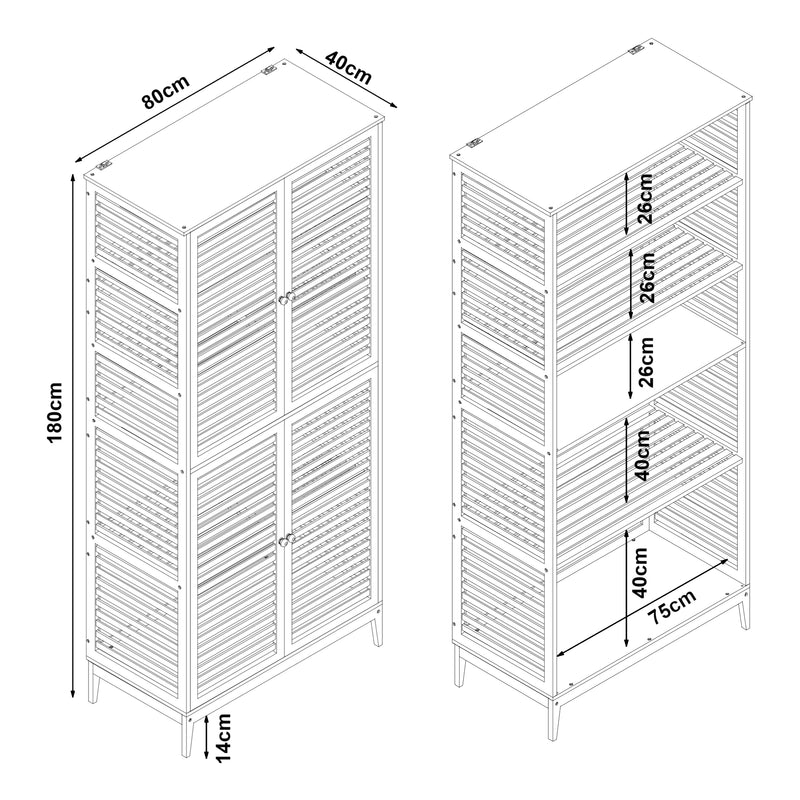 Croquis coté Armoire de salle de bain Raurgela bambou 180 x 80 x 40 cm naturel [en.casa]