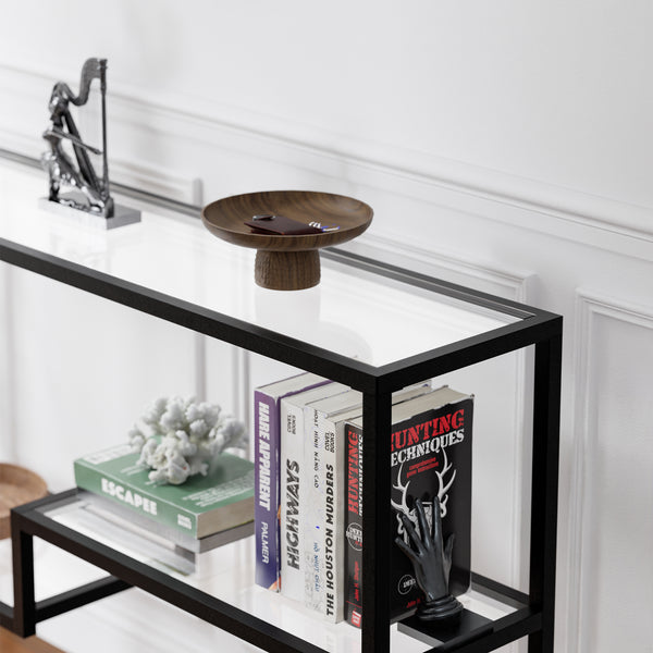 Console Videnel avec plateau en verre 120x30x76 cm Noir [en.casa]