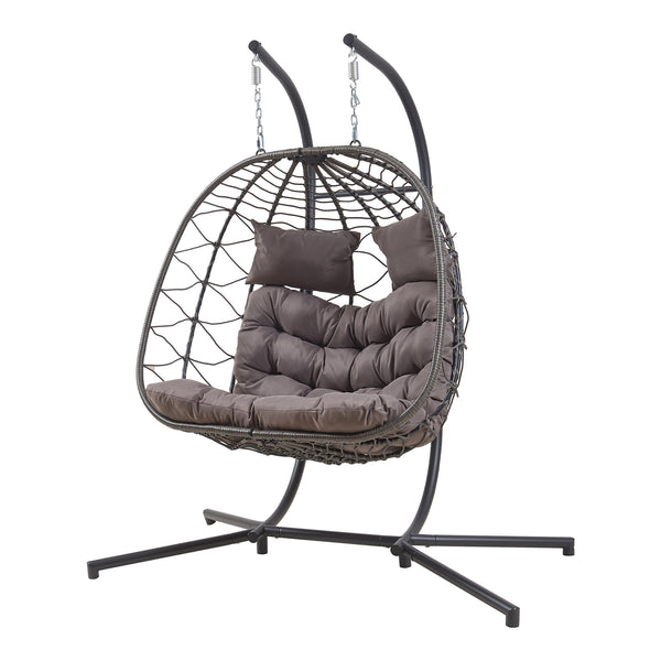 Fauteuil suspendu 2 places avec support Skense 198 x 156 x 98 cm gris [en.casa]
