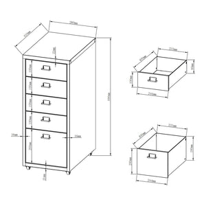 Caisson de bureau Kökar à roulettes avec 5 tiroirs 69 x 28 x 41 cm [en.casa]