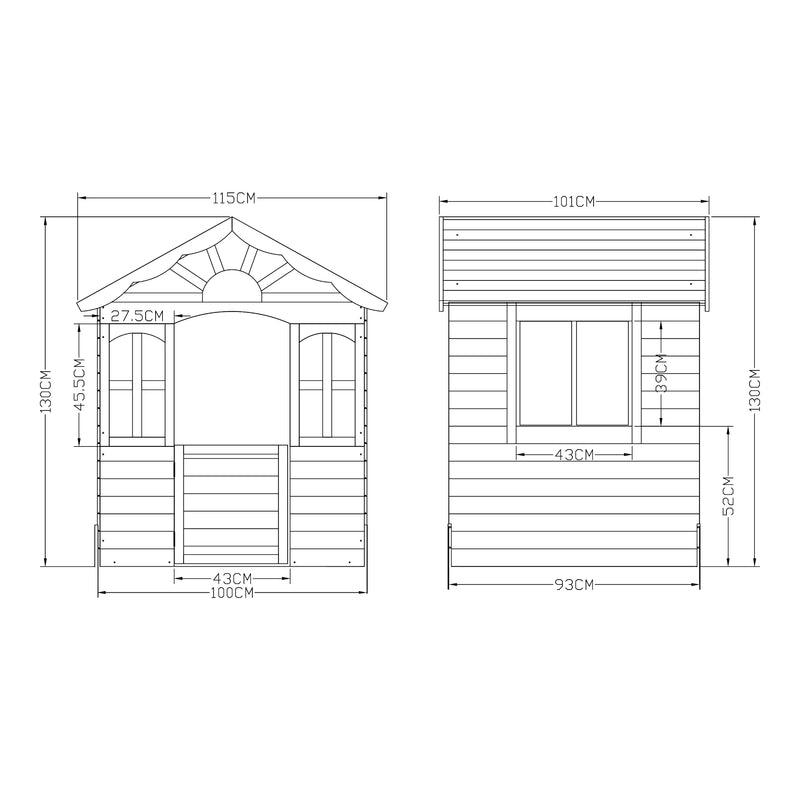 Croquis coté Cabane de jeu d'extérieur Lulä 130 x 115 x 101 cm bois de sapin casa.pro