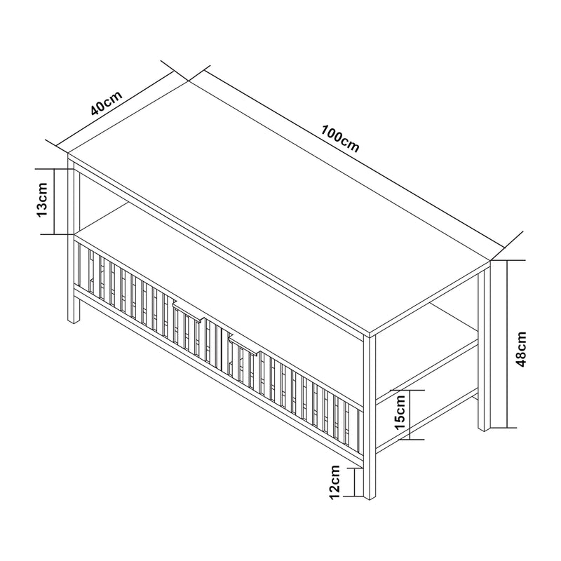 Croquis coté Table basse Luniehti 100 x 40 x 48 cm noir naturel [en.casa] 
