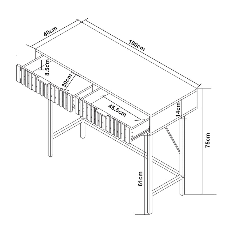 Croquis coté Table console Luniehti 100 x 40 x 75 cm noir naturel [en.casa]