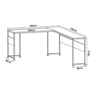 Bureau Karlstang en L 166x120x75 cm Gris clair [en.casa]