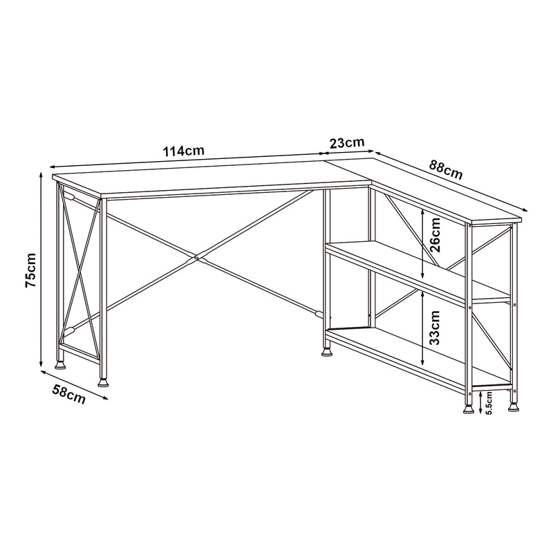 Croquis coté Bureau Raundsvalt 137 x 88 x 75 cm noir [en.casa]