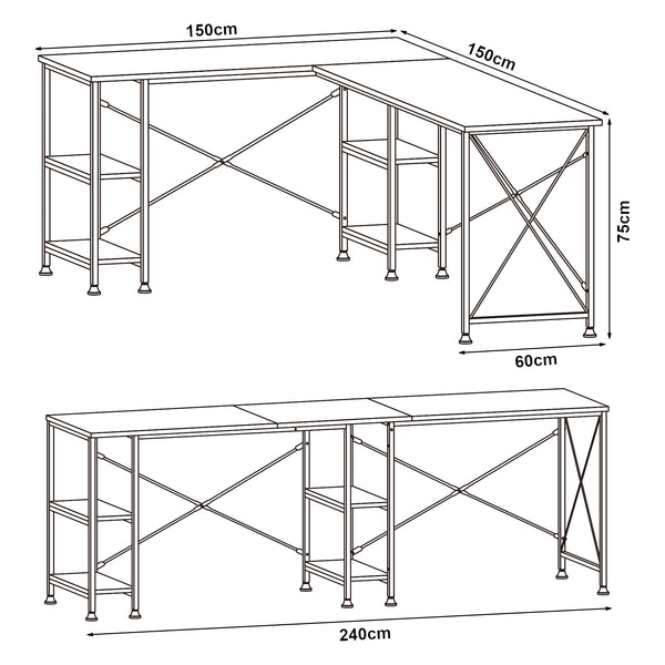 Bureau Klirurud 150 x 150 x 75 cm effet chêne noir [en.casa] 