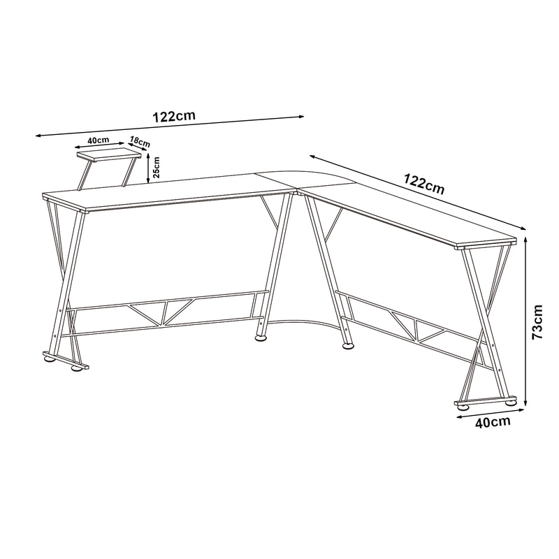 Croquis coté Bureau Yremso avec plateau surélevé 122 x 122 x 98 cm noir [en.casa] 