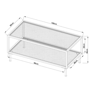 Table basse Lindau en acier avec plateau en verre 100x50x46 cm crème blanc [en.casa]