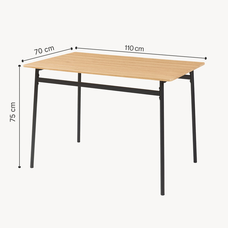 Croquis coté Ensemble de salle à manger 5 pièces Pollenev effet chêne noir [en.casa]