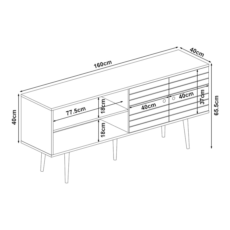 Croquis coté Meuble TV Vare 160 x 40 x 66 cm noir [en.casa] 