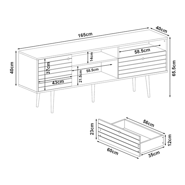 Meuble TV Vare 165 x 40 x 66 cm blanc effet noyer [en.casa]