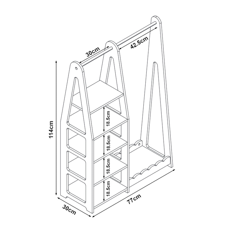 Croquis coté Portemanteau pour enfants Vestnes 114 x 77 x 30 cm rose / blanc [en.casa] 