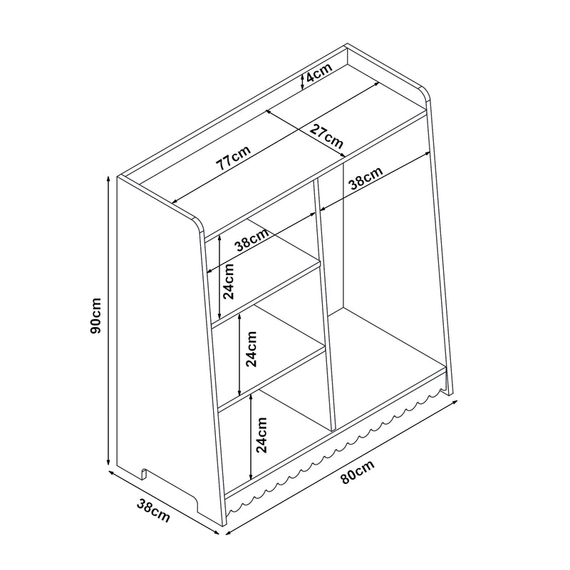 Croquis coté Portant à vêtements pour enfants Vestnes 90 x 80 x 38 cm rose blanc [en.casa]