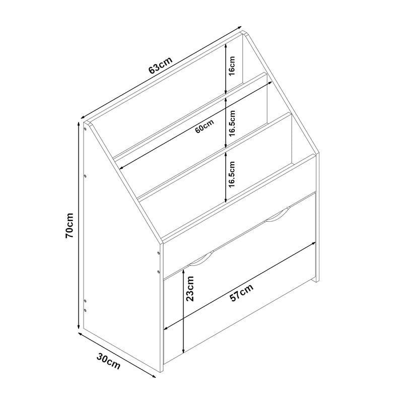 Croquis coté Étagère pour enfants Aarnskona 70 x 63 x 30 cm à motif Aqua Dream [en.casa] 