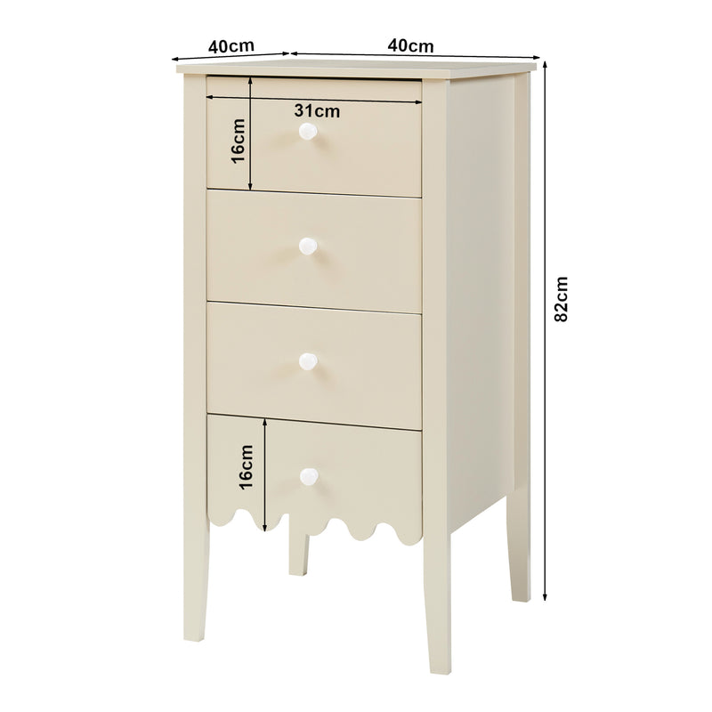 Croquis coté Commode Luspoo avec 4 tiroirs 82 x 40 x 40 cm blanc crème [en.casa] 
