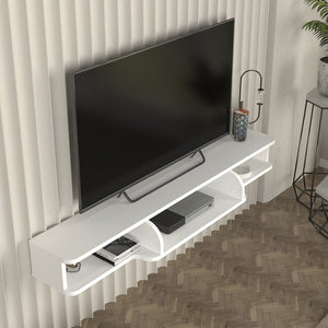 Meuble TV bas suspendu Aar 135x30x16 cm Blanc [en.casa]