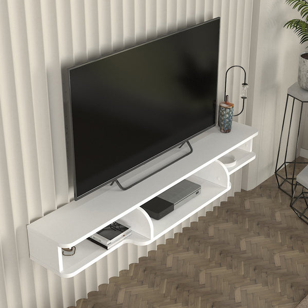 Meuble TV bas suspendu Aar 135x30x16 cm Blanc [en.casa]