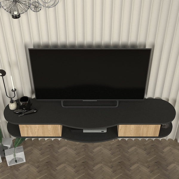 Meuble TV suspendu Nyskiri 150x35x19 cm Anthracite/Aspect chêne [en.casa]