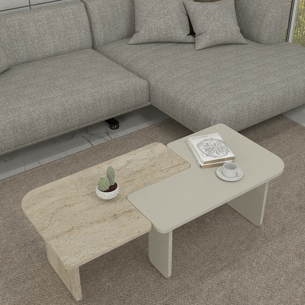 Table basse Boneksbelt 2 pcs. Couleurs grès et travertin [en.casa]