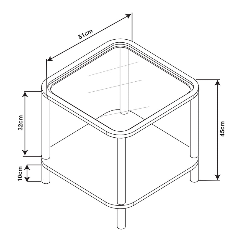 Croquis coté Table d'appoint Latama verre trempé de 6 mm 51 x 51 x 45 cm bronze noir [en.casa]
