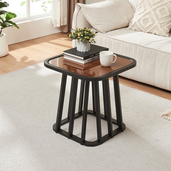 Table d'appoint Burgess 51x51x51 cm Noir/Aspect noyer [en.casa]