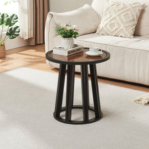 Table d'appoint Burgess 51xØ51 cm Noir/Aspect noyer [en.casa]