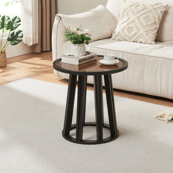 Table d'appoint Burgess 51xØ51 cm Noir/Aspect noyer [en.casa]
