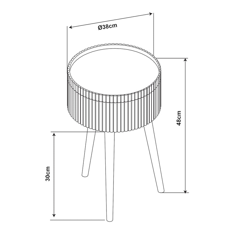 Croquis coté Table d'appoint Bongard avec compartiment de rangement 48 x 38 cm blanc [en.casa]