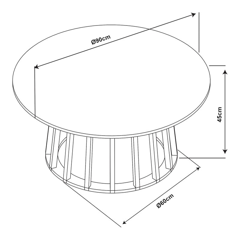 Croquis coté Table basse de salon Buzzard 90 x 45 cm effet béton noir [en.casa]
