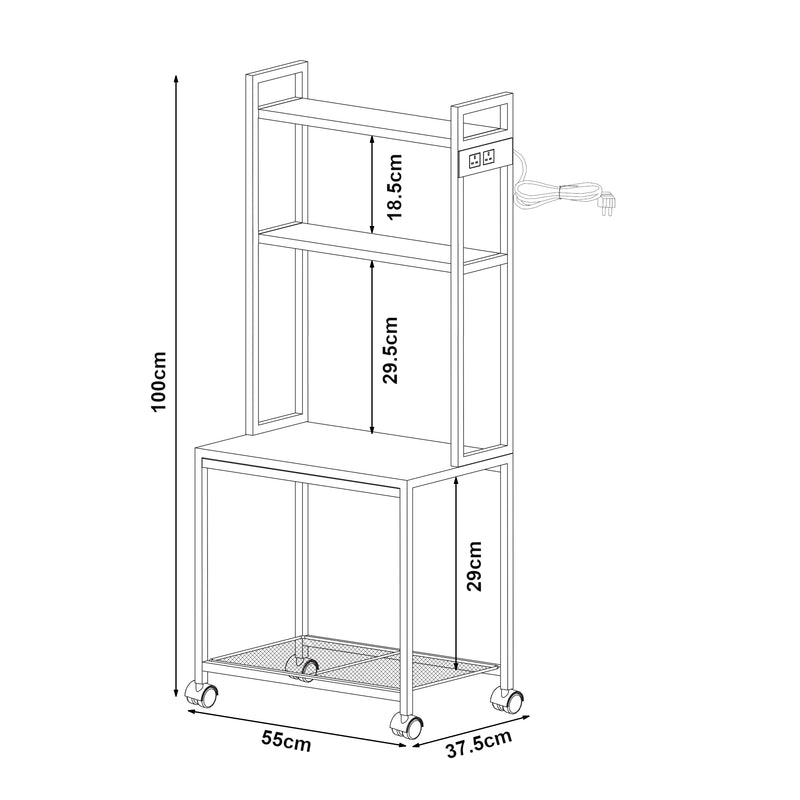 Croquis coté Support d'imprimante Svanaldsvipp à roulettes 100 x 55 x 38 cm blanc [en.casa] 