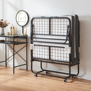 Lit pliant avec matelas à mémoire de forme Borjavle 90 x 200 cm noir gris blanc [en.casa]