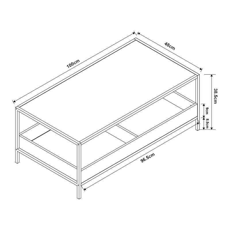 Croquis coté Table basse Belana 100 x 48 x 39 cm noir effet chêne [en.casa]
