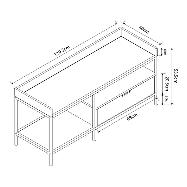 Table TV Belana 120x40x54 cm Noir/Aspect chêne [en.casa]