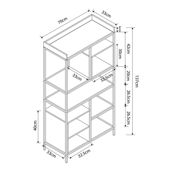 Étagère autoportante Belana 137 x 70 x 33 cm noir / effet chêne [en.casa] 