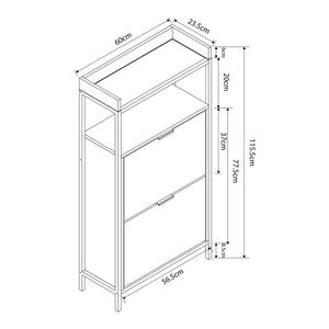 Range-chaussures Belana avec 2 abattants 116x60x24 cm Noir/Aspect chêne [en.casa]