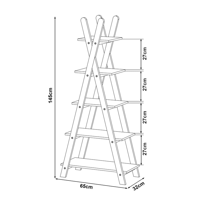Croquis coté Bibliothèque pour enfants Vanlilu 145 x 65 x 32 cm naturel blanc [en.casa]