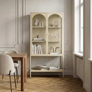 Armoire vitrine Klippestad acier verre trempé 160 x 80 x 35 cm camel [en.casa]