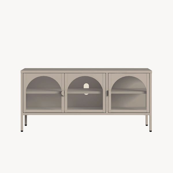 Buffet vitrine Klippestad acier verre 118 x 35 x 55 cm camel [en.casa]
