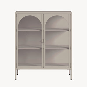 Buffet haut Klippestad acier verre trempé 95 x 80 x 35 cm camel [en.casa]