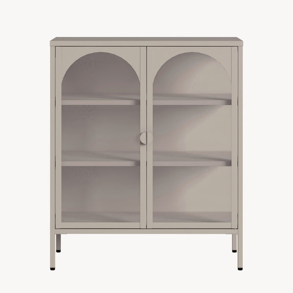 Buffet haut Klippestad acier verre trempé 95 x 80 x 35 cm camel [en.casa]