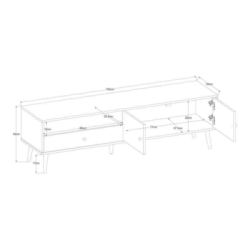 Croquis coté Meuble TV Hallevil 150 x 39 x 45 cm gris clair [en.casa]