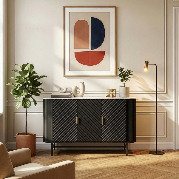 Buffet Olvehok 110 x 40 x 77 cm effet marbre noir [en.casa]
