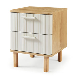 Table de chevet Ferrersp avec 2 tiroirs 50x40x40 cm aspect chêne / couleur sable [en.casa]