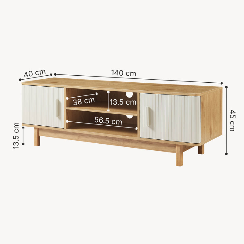 Croquis coté Meuble TV Ferrersp avec 2 portes 140 x 40 x 45 cm effet chêne / couleur sable [en.casa] 