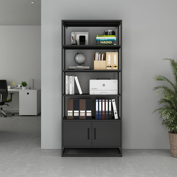 Bibliothèque avec armoire Hailuoto 80 x 40 x 180 cm acier noir mat [en.casa]