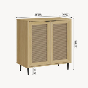 Buffet Lukhomso 83 x 80 x 40 cm effet chêne aspect rotin noir [en.casa]