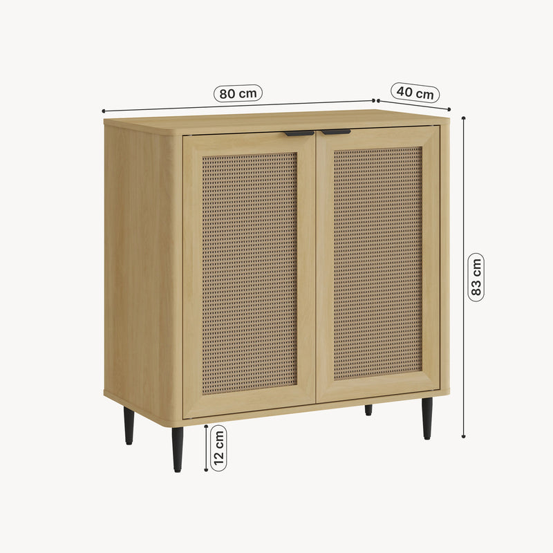 Croquis coté Buffet Lukhomso 83 x 80 x 40 cm effet chêne aspect rotin noir [en.casa]