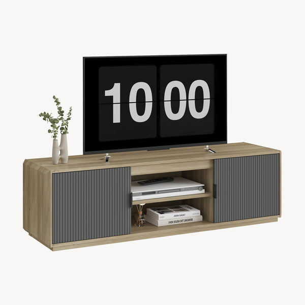 Meuble TV Trömi 150 x 40 x 43 cm effet chêne gris [en.casa]