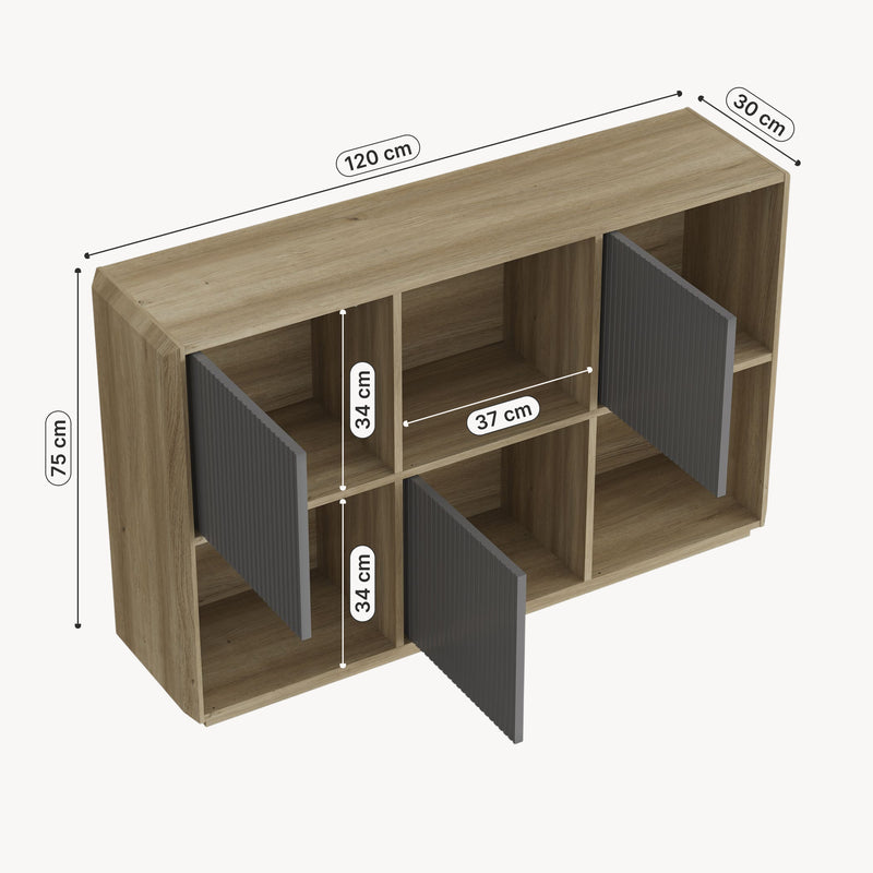 Croquis coté Buffet Trömi 75 x 120 x 30 cm effet chêne gris [en.casa]